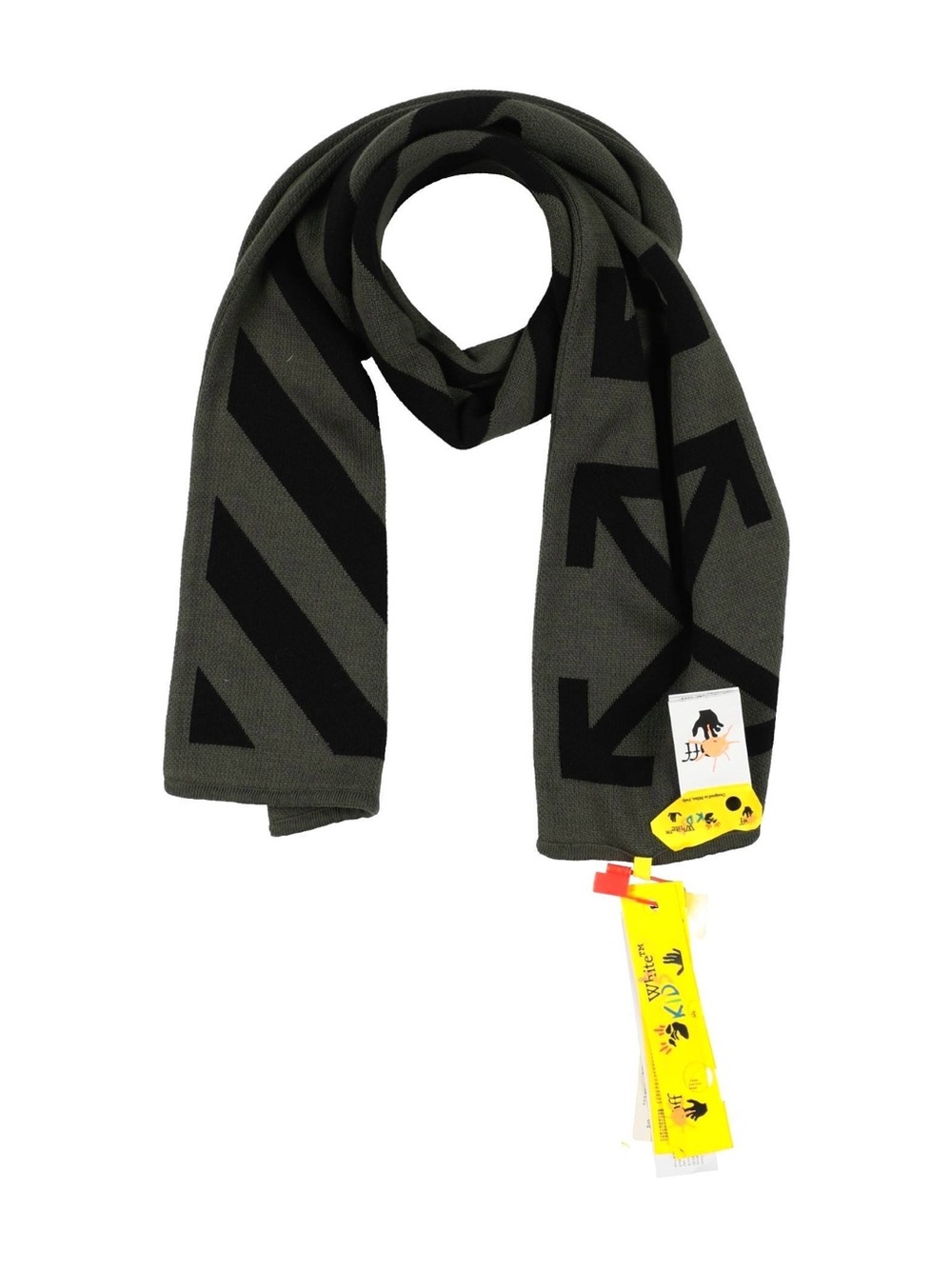 Off-white Kids Olive Green & Black Arrow Knit Scarf NEW